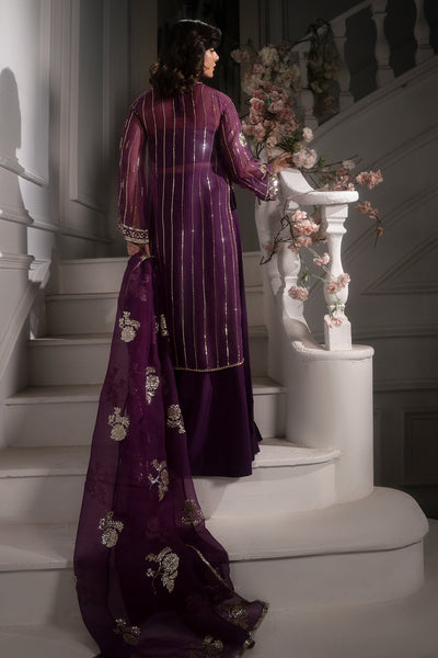 Mina Kashif | Emilie Formals | Marie-Brand:Mina Kashif-Type:Ladies Clothes-Plum-Roman Silk-House of Maryam- Buy in UK, USA