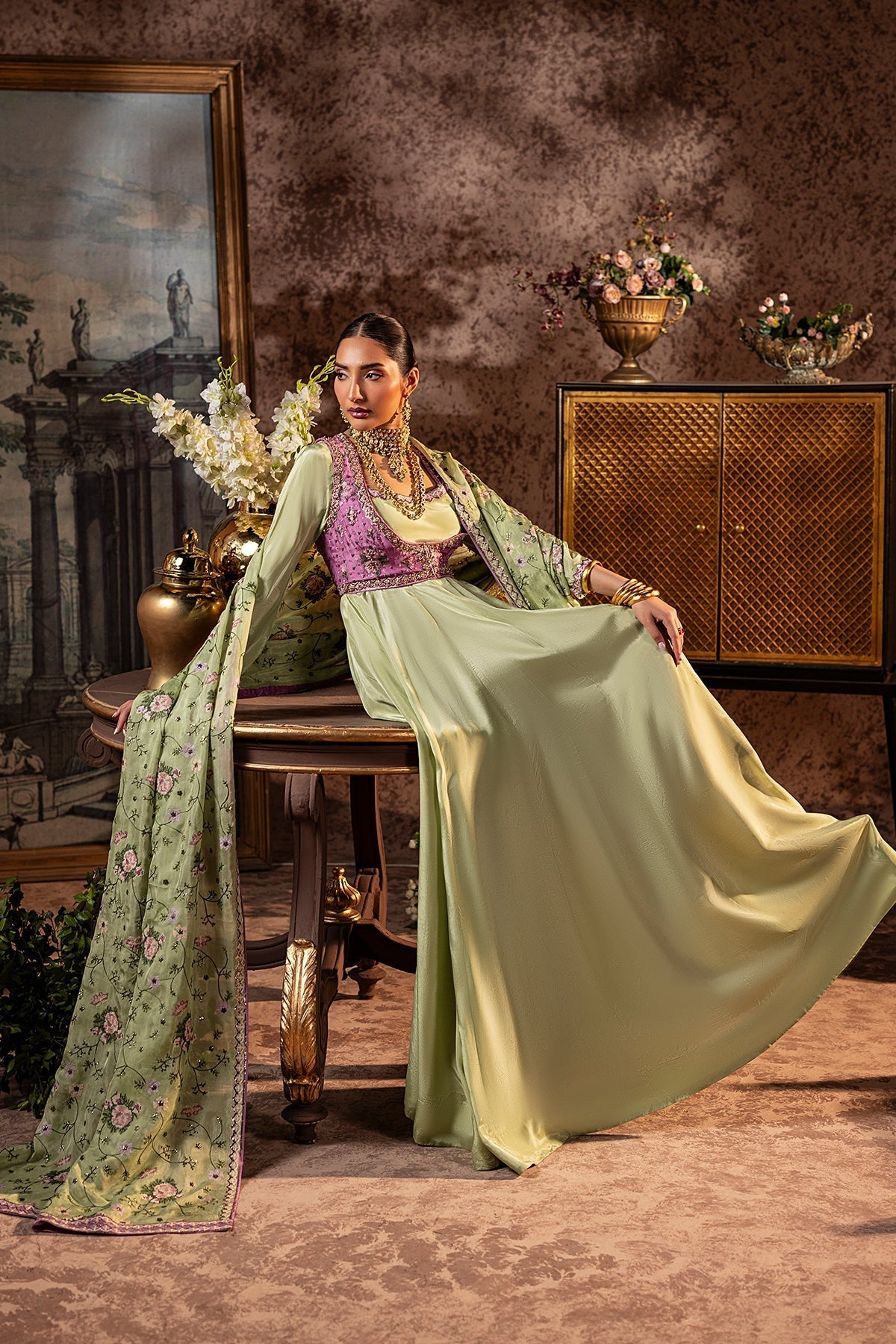 Mina Kashif | Loona Lawn 25 | Elan-Brand:Mina Kashif-Type:Ladies Clothes-Apple Green-Roman Silk-House of Maryam- Buy in UK, USA