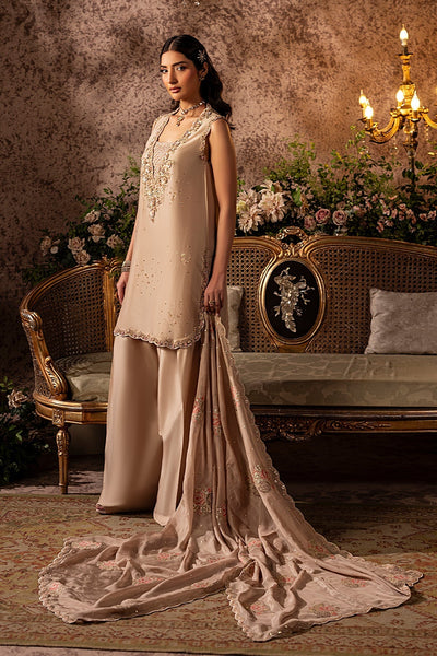 Mina Kashif | Loona Lawn 25 | Garnet-Brand:Mina Kashif-Type:Ladies Clothes-Beige-Tussar Silk-House of Maryam- Buy in UK, USA