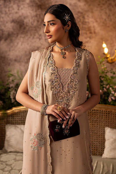 Mina Kashif | Loona Lawn 25 | Garnet-Brand:Mina Kashif-Type:Ladies Clothes-Beige-Tussar Silk-House of Maryam- Buy in UK, USA