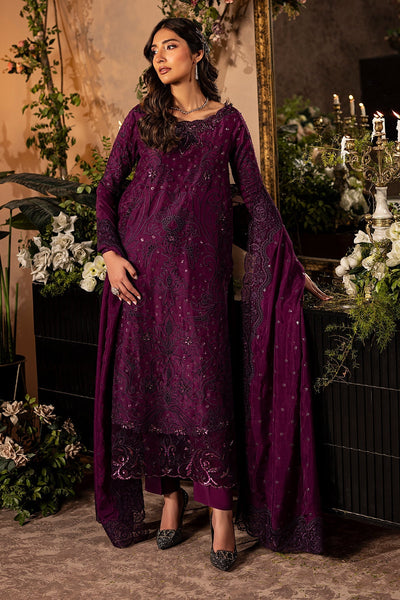 Mina Kashif | Loona Lawn 25 | Jade-Brand:Mina Kashif-Type:Ladies Clothes-Dark Purple-Tussar Silk-House of Maryam- Buy in UK, USA