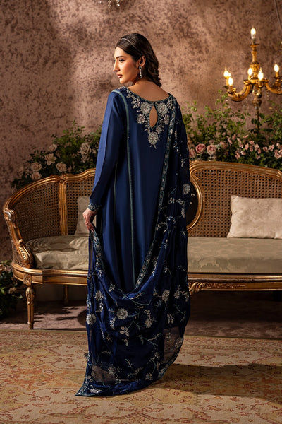 Mina Kashif | Loona Lawn 25 | Midnight-Brand:Mina Kashif-Type:Ladies Clothes-Deep Blue-Tussar Silk-House of Maryam- Buy in UK, USA