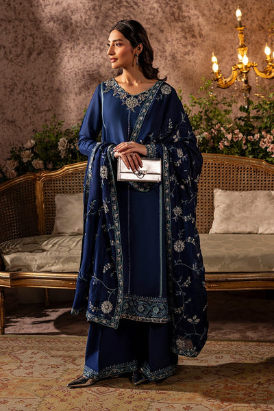 Mina Kashif | Loona Lawn 25 | Midnight-Brand:Mina Kashif-Type:Ladies Clothes-Deep Blue-Tussar Silk-House of Maryam- Buy in UK, USA