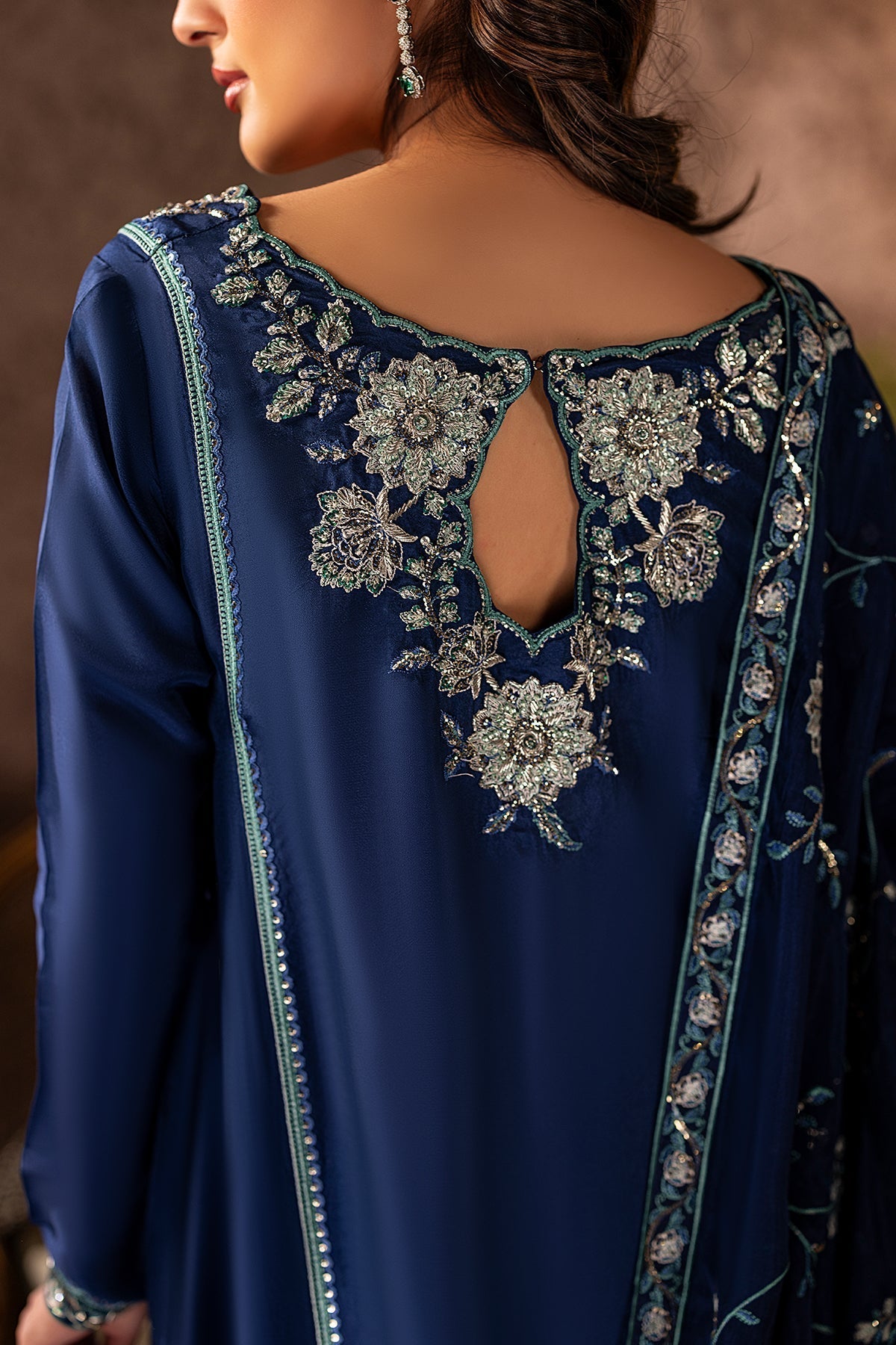 Mina Kashif | Loona Lawn 25 | Midnight-Brand:Mina Kashif-Type:Ladies Clothes-Deep Blue-Tussar Silk-House of Maryam- Buy in UK, USA