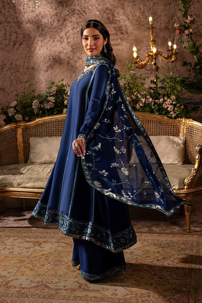Mina Kashif | Loona Lawn 25 | Midnight-Brand:Mina Kashif-Type:Ladies Clothes-Deep Blue-Tussar Silk-House of Maryam- Buy in UK, USA