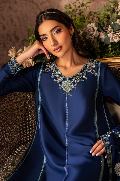Mina Kashif | Loona Lawn 25 | Midnight-Brand:Mina Kashif-Type:Ladies Clothes-Deep Blue-Tussar Silk-House of Maryam- Buy in UK, USA