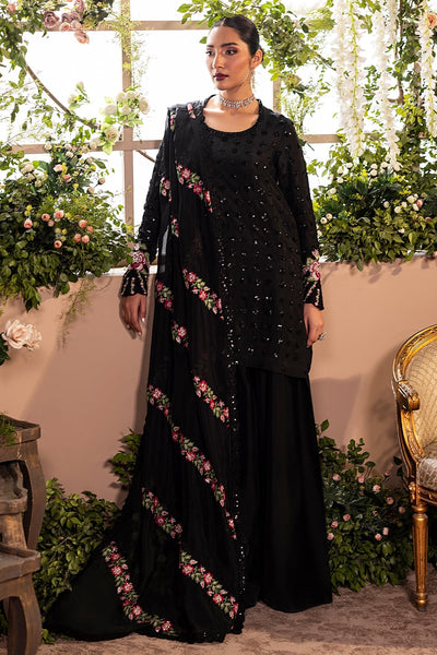 Mina Kashif | Loona Lawn 25 | Opal-Brand:Mina Kashif-Type:Ladies Clothes-Black-Pure Tussar Silk-House of Maryam- Buy in UK, USA