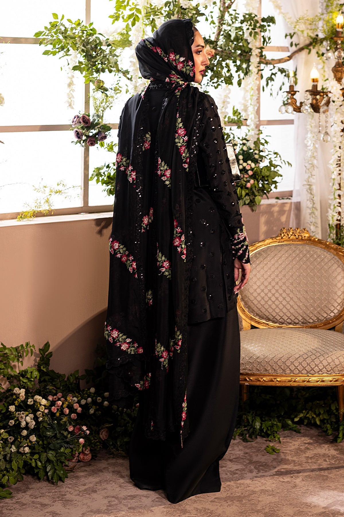 Mina Kashif | Loona Lawn 25 | Opal-Brand:Mina Kashif-Type:Ladies Clothes-Black-Pure Tussar Silk-House of Maryam- Buy in UK, USA