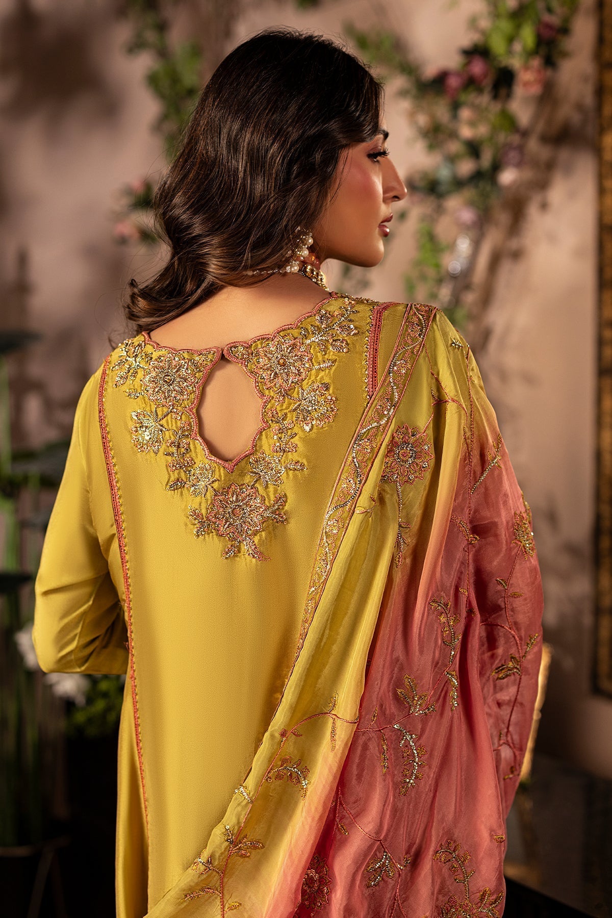 Mina Kashif | Loona Lawn 25 | Topaz-Brand:Mina Kashif-Type:Ladies Clothes-Old Gold-Tussar Silk-House of Maryam- Buy in UK, USA