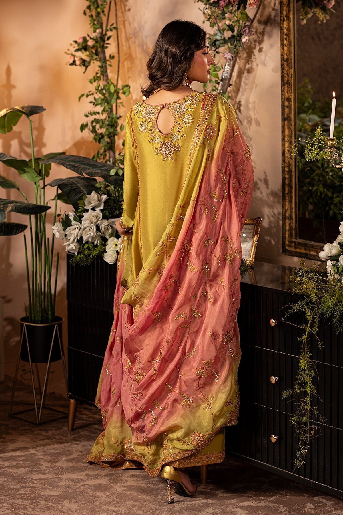 Mina Kashif | Loona Lawn 25 | Topaz-Brand:Mina Kashif-Type:Ladies Clothes-Old Gold-Tussar Silk-House of Maryam- Buy in UK, USA