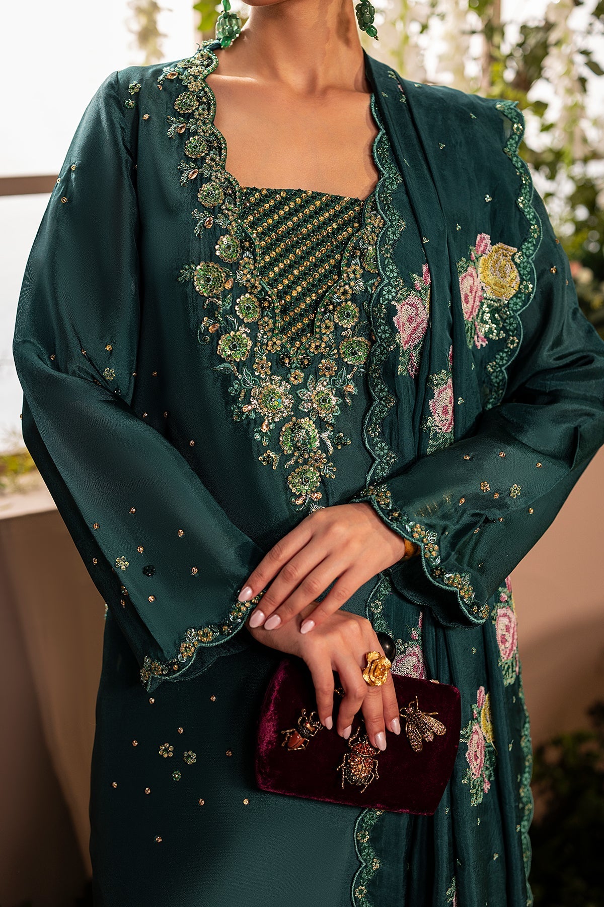 Mina Kashif | Loona Lawn 25 | Zircon-Brand:Mina Kashif-Type:Ladies Clothes-Mid Green-Tussar Silk-House of Maryam- Buy in UK, USA