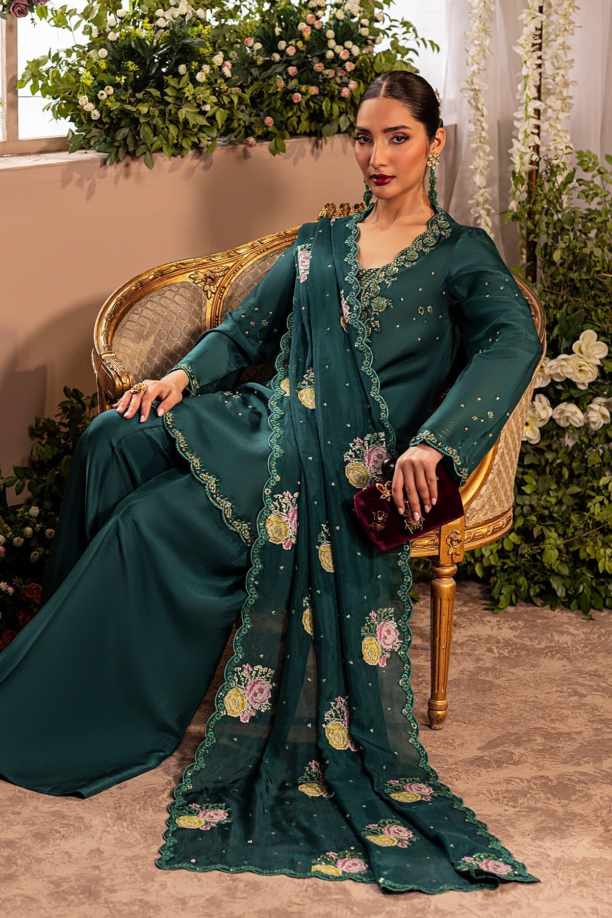 Mina Kashif | Loona Lawn 25 | Zircon-Brand:Mina Kashif-Type:Ladies Clothes-Mid Green-Tussar Silk-House of Maryam- Buy in UK, USA