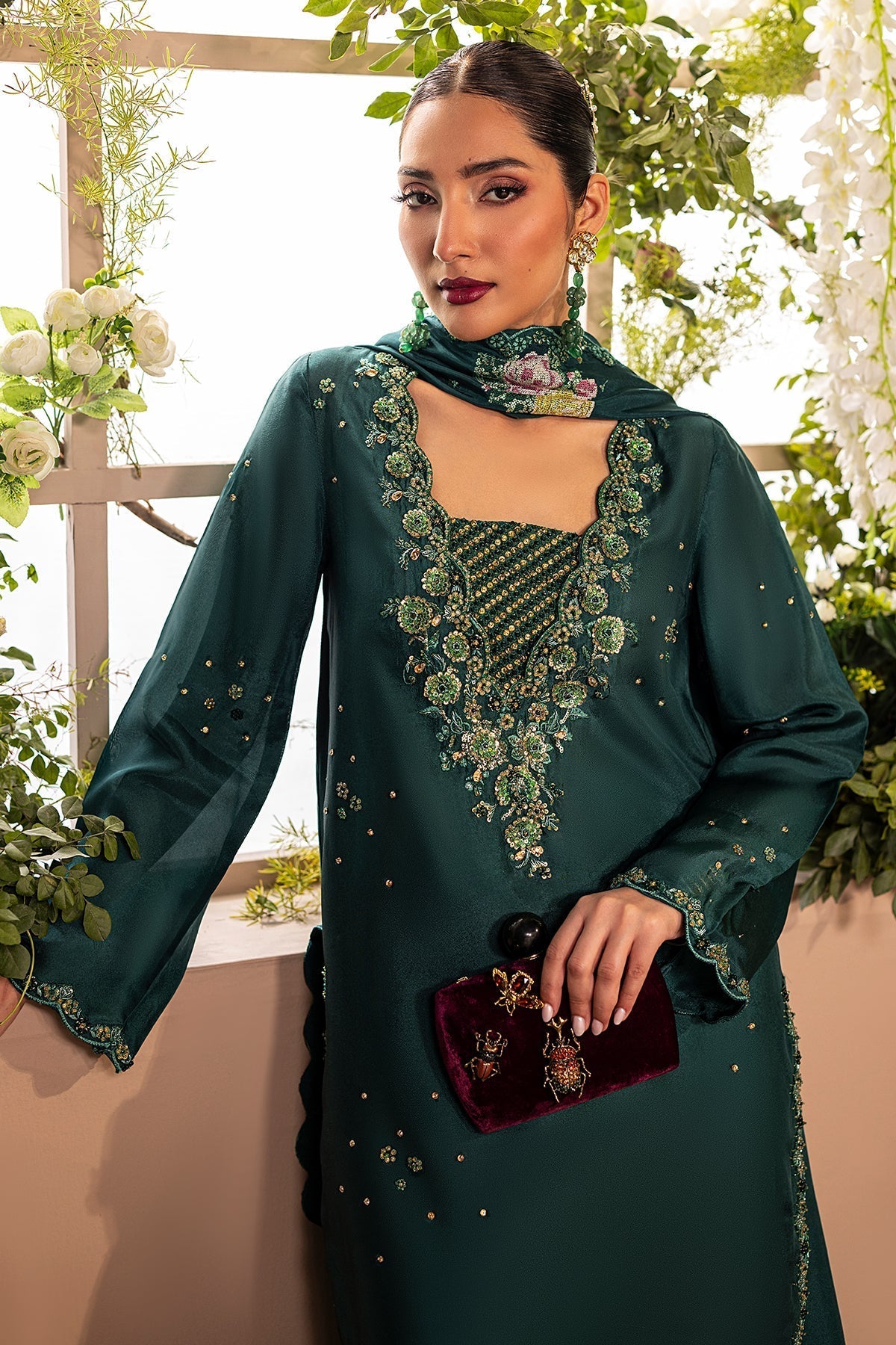Mina Kashif | Loona Lawn 25 | Zircon-Brand:Mina Kashif-Type:Ladies Clothes-Mid Green-Tussar Silk-House of Maryam- Buy in UK, USA