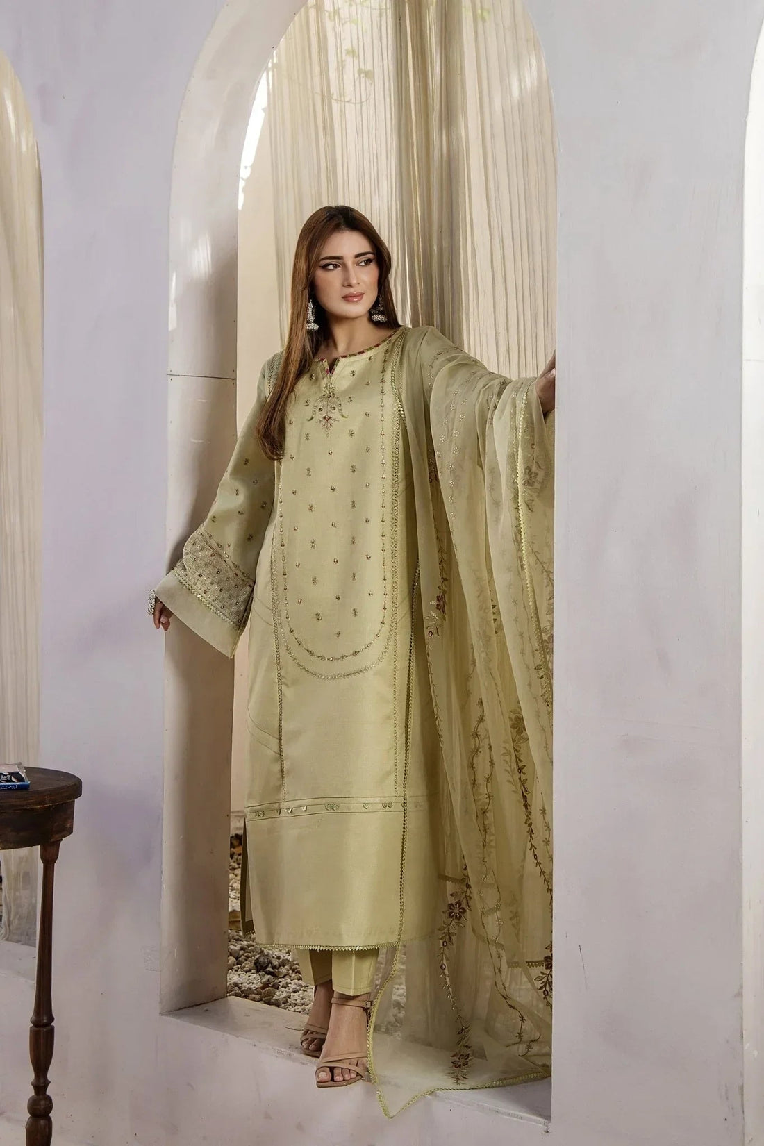 Rajwani | Sohani Casual Pret | MINT GOLD -  Rajwani Ladies Clothes - Original Designer Dress - House of Maryam