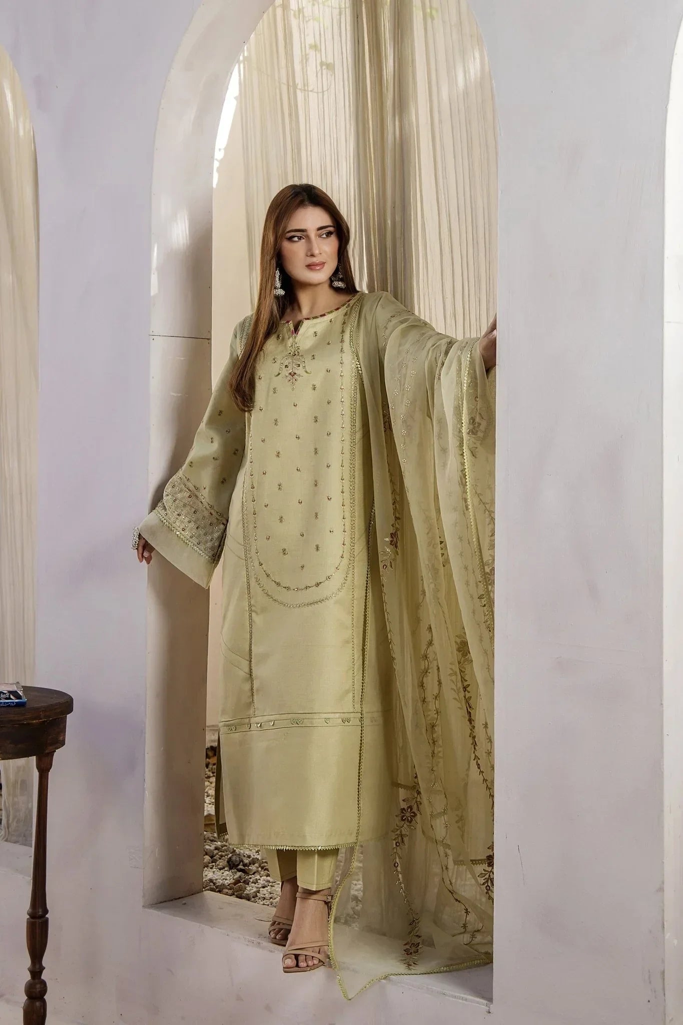 Rajwani | Sohani Casual Pret | MINT GOLD -  Rajwani Ladies Clothes - Original Designer Dress - House of Maryam