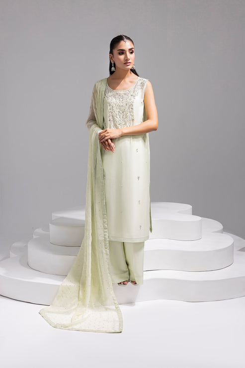 Amani | Aira Festive Wear | SOLEA – Hand Embroidered Mint Butter Silk Shirt with Viscose Pants & Mukesh Dupatta