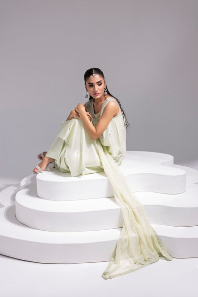 Amani | Aira Festive Wear | SOLEA – Hand Embroidered Mint Butter Silk Shirt with Viscose Pants & Mukesh Dupatta