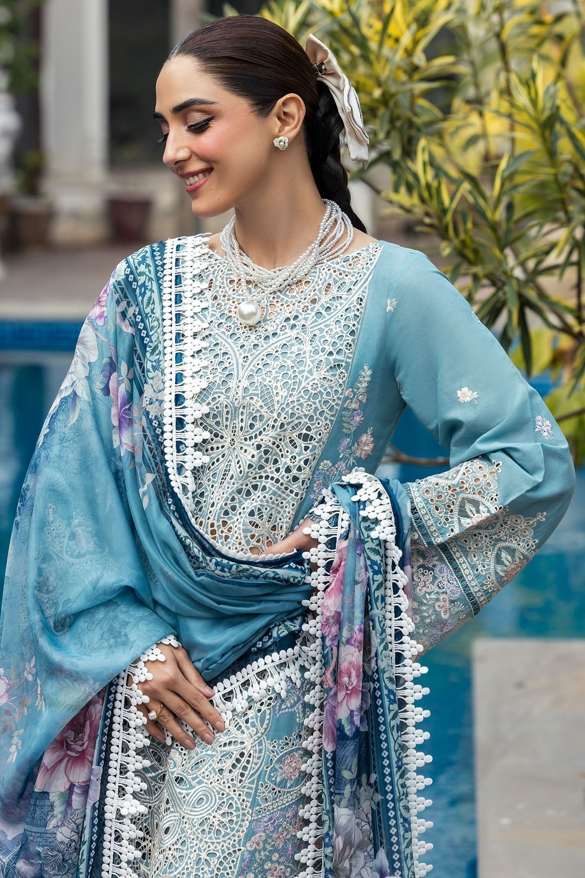 Motifz | Premium Lawn 25 | 5301-ELAYNE-Brand:Motifz-Type:Ladies Clothes-Light Blue Gray-Lawn-House of Maryam- Buy in UK, USA