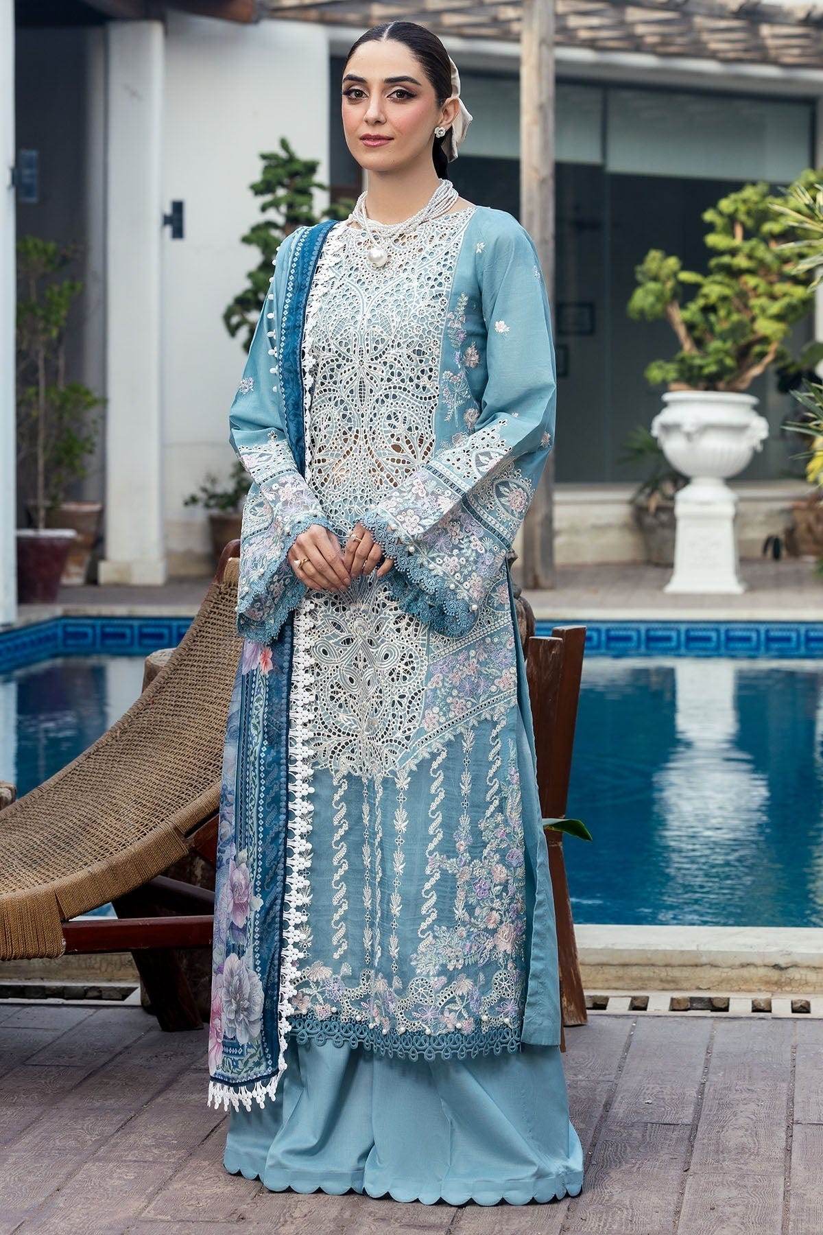Motifz | Premium Lawn 25 | 5301-ELAYNE-Brand:Motifz-Type:Ladies Clothes-Light Blue Gray-Lawn-House of Maryam- Buy in UK, USA