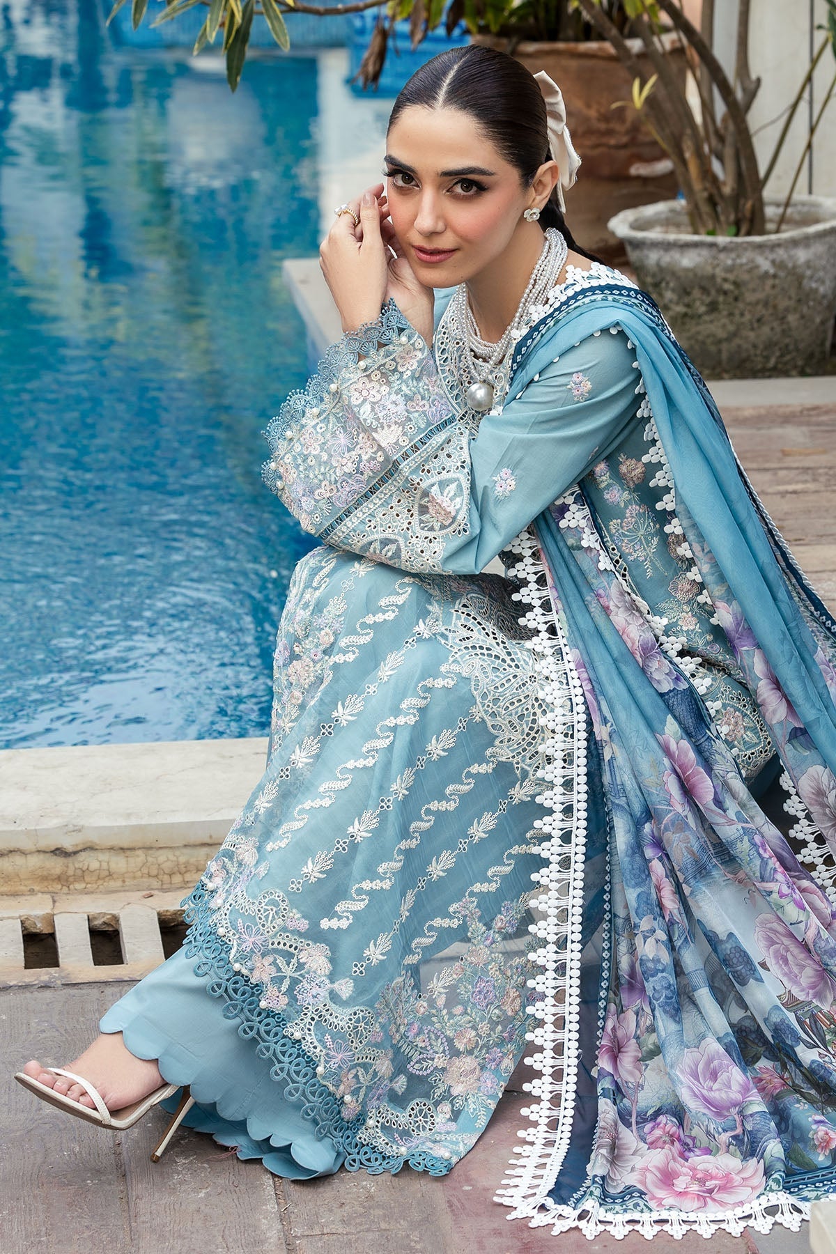 Motifz | Premium Lawn 25 | 5301-ELAYNE-Brand:Motifz-Type:Ladies Clothes-Light Blue Gray-Lawn-House of Maryam- Buy in UK, USA