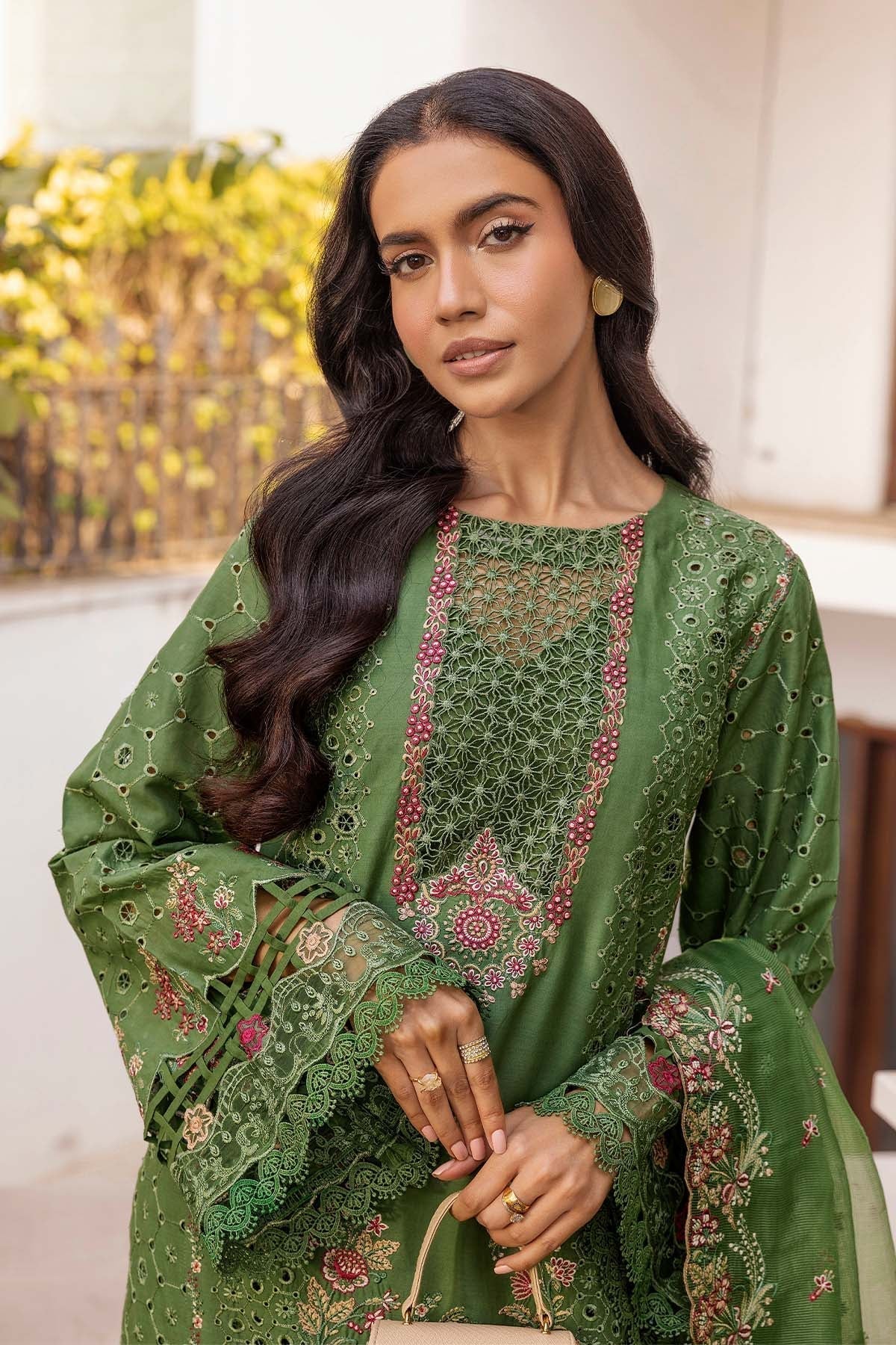 Motifz | Premium Lawn 25 | 5303-DARCY-Brand:Motifz-Type:Ladies Clothes-Olive Green-Lawn-House of Maryam- Buy in UK, USA