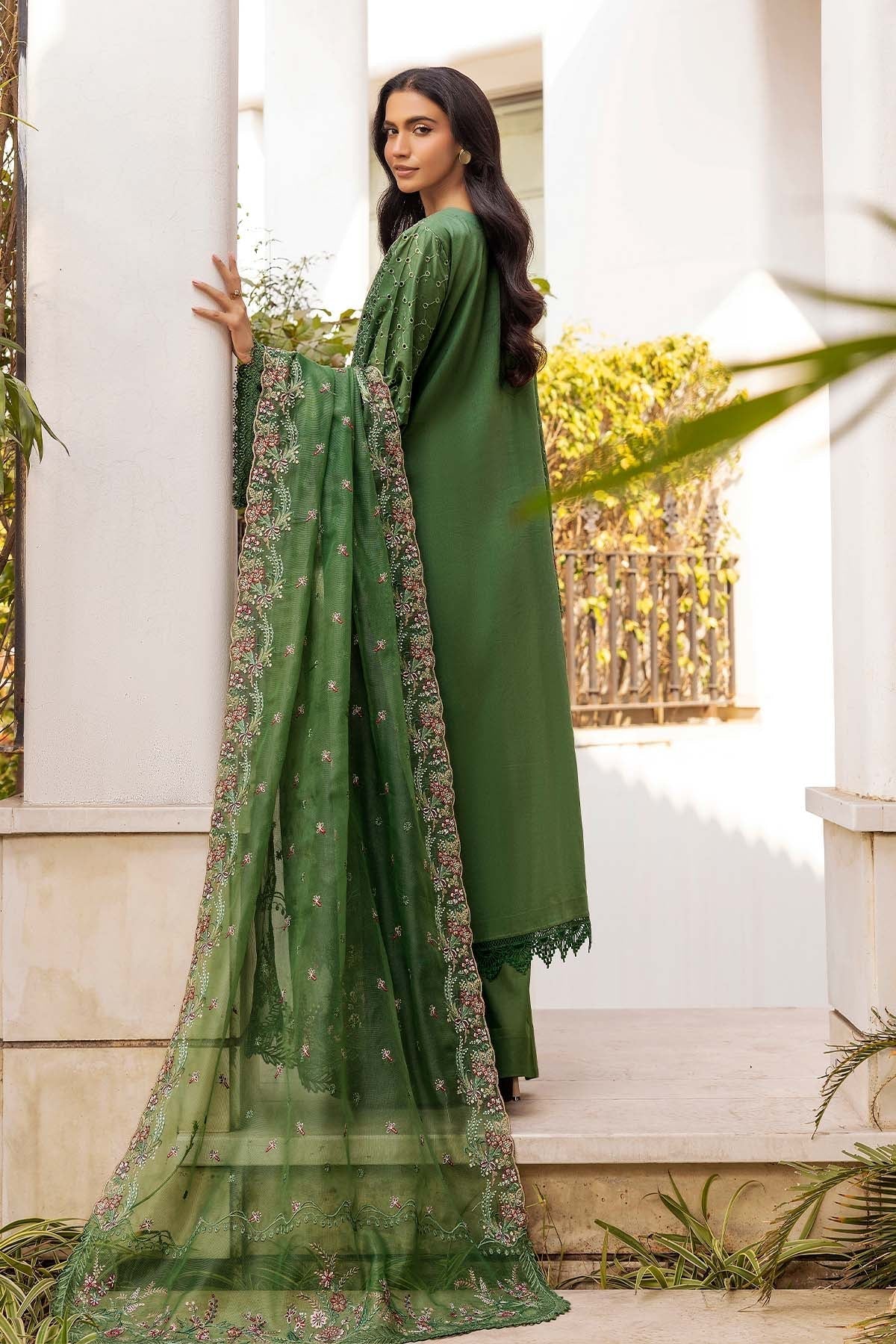 Motifz | Premium Lawn 25 | 5303-DARCY-Brand:Motifz-Type:Ladies Clothes-Olive Green-Lawn-House of Maryam- Buy in UK, USA