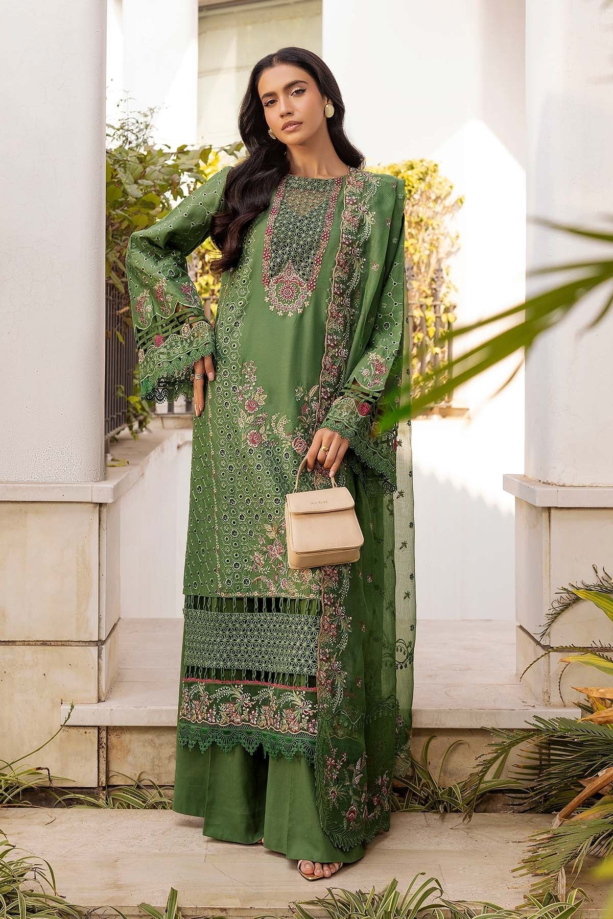 Motifz | Premium Lawn 25 | 5303-DARCY-Brand:Motifz-Type:Ladies Clothes-Olive Green-Lawn-House of Maryam- Buy in UK, USA