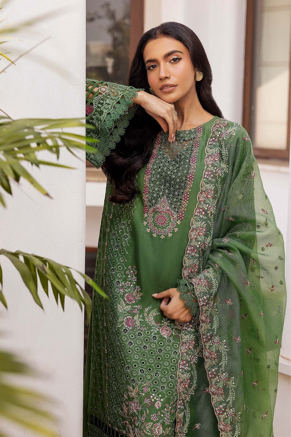 Motifz | Premium Lawn 25 | 5303-DARCY-Brand:Motifz-Type:Ladies Clothes-Olive Green-Lawn-House of Maryam- Buy in UK, USA