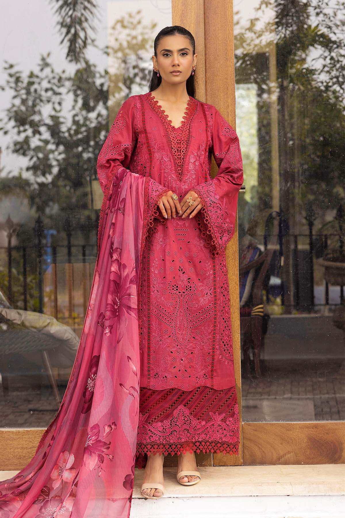 Motifz | Premium Lawn 25 | 5304-CELINE-Brand:Motifz-Type:Ladies Clothes-Magenta-Lawn-House of Maryam- Buy in UK, USA