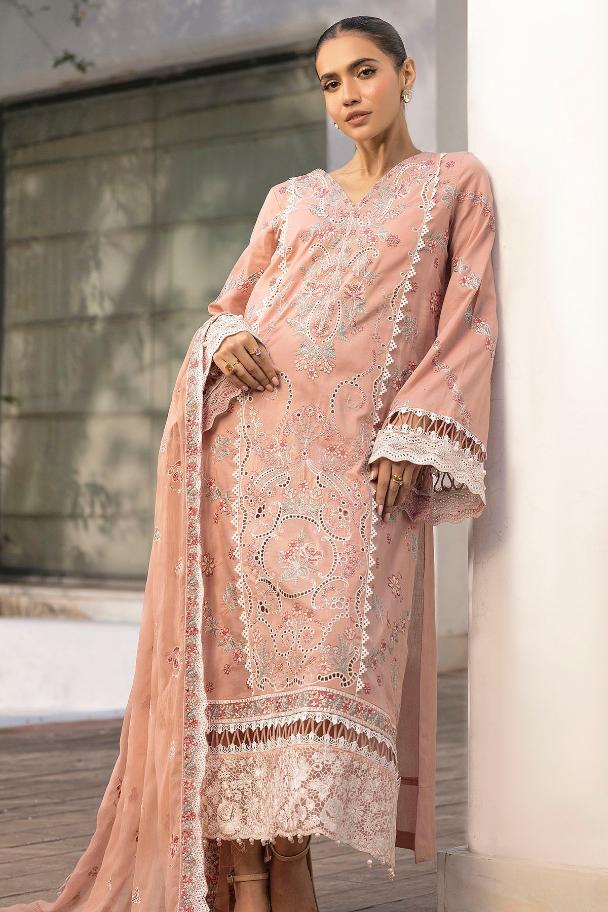 Motifz | Premium Lawn 25 | 5309-BRIELLE-Brand:Motifz-Type:Ladies Clothes-Peach Pink-Lawn-House of Maryam- Buy in UK, USA