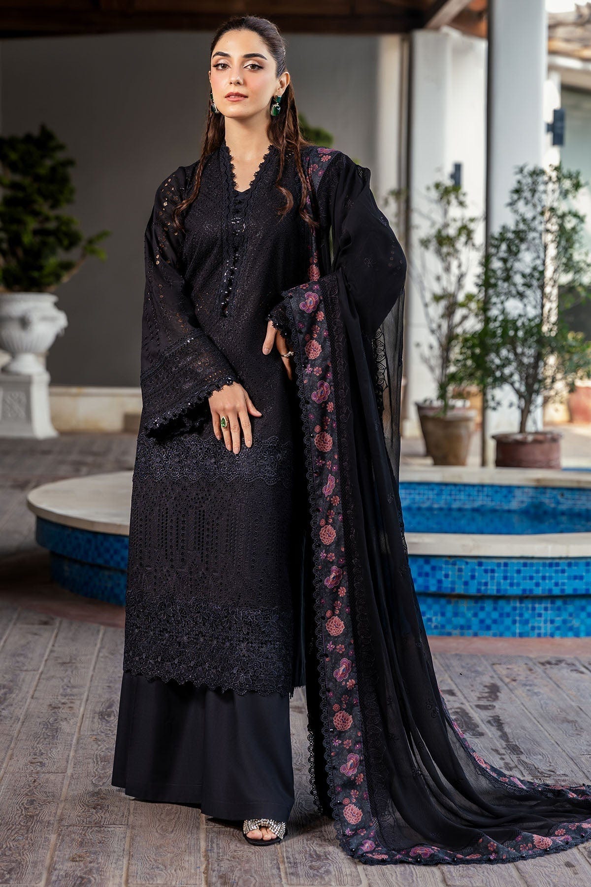 Motifz | Premium Lawn 25 | 5326-COURTNEY-Brand:Motifz-Type:Ladies Clothes-Black-Lawn-House of Maryam- Buy in UK, USA