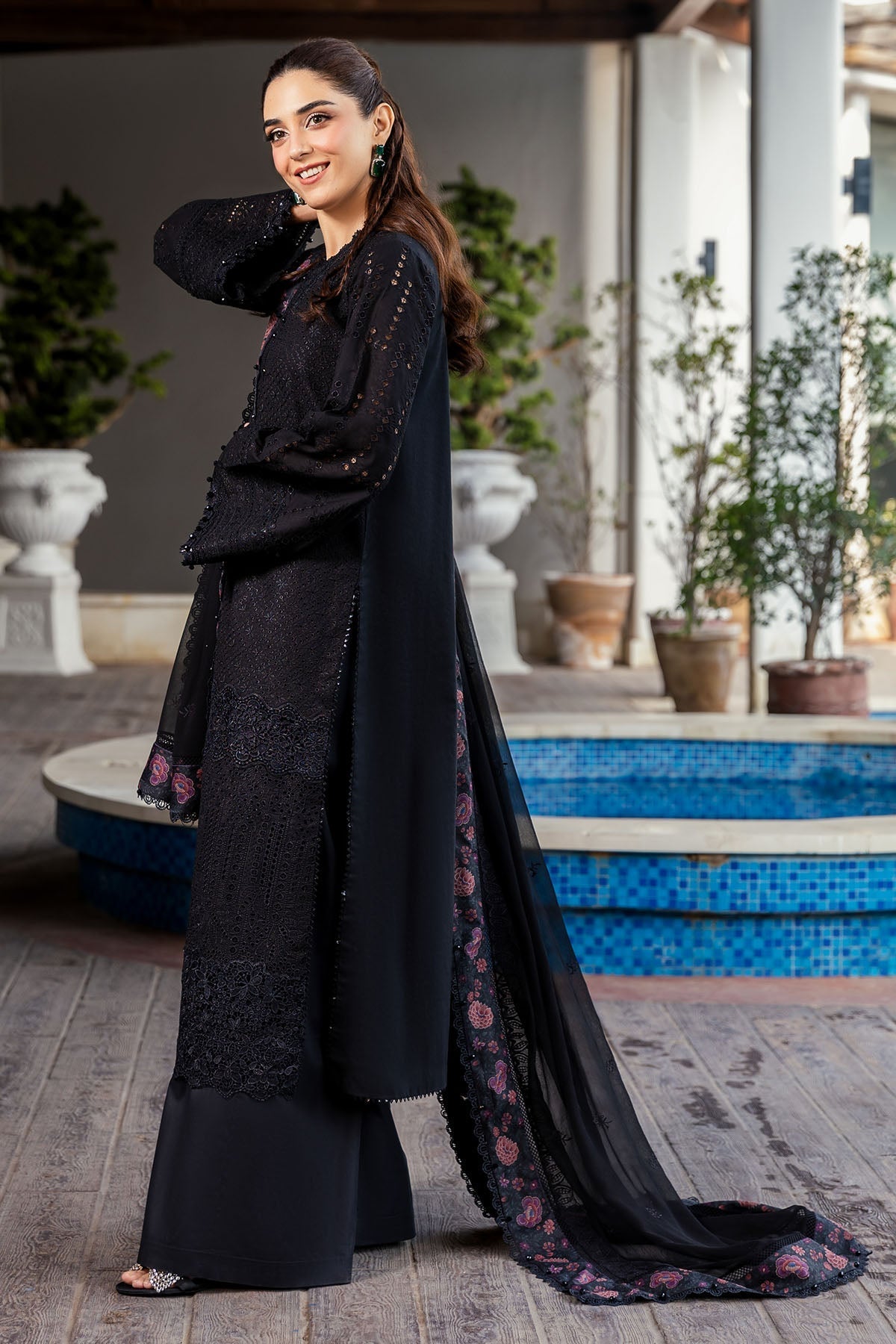 Motifz | Premium Lawn 25 | 5326-COURTNEY-Brand:Motifz-Type:Ladies Clothes-Black-Lawn-House of Maryam- Buy in UK, USA
