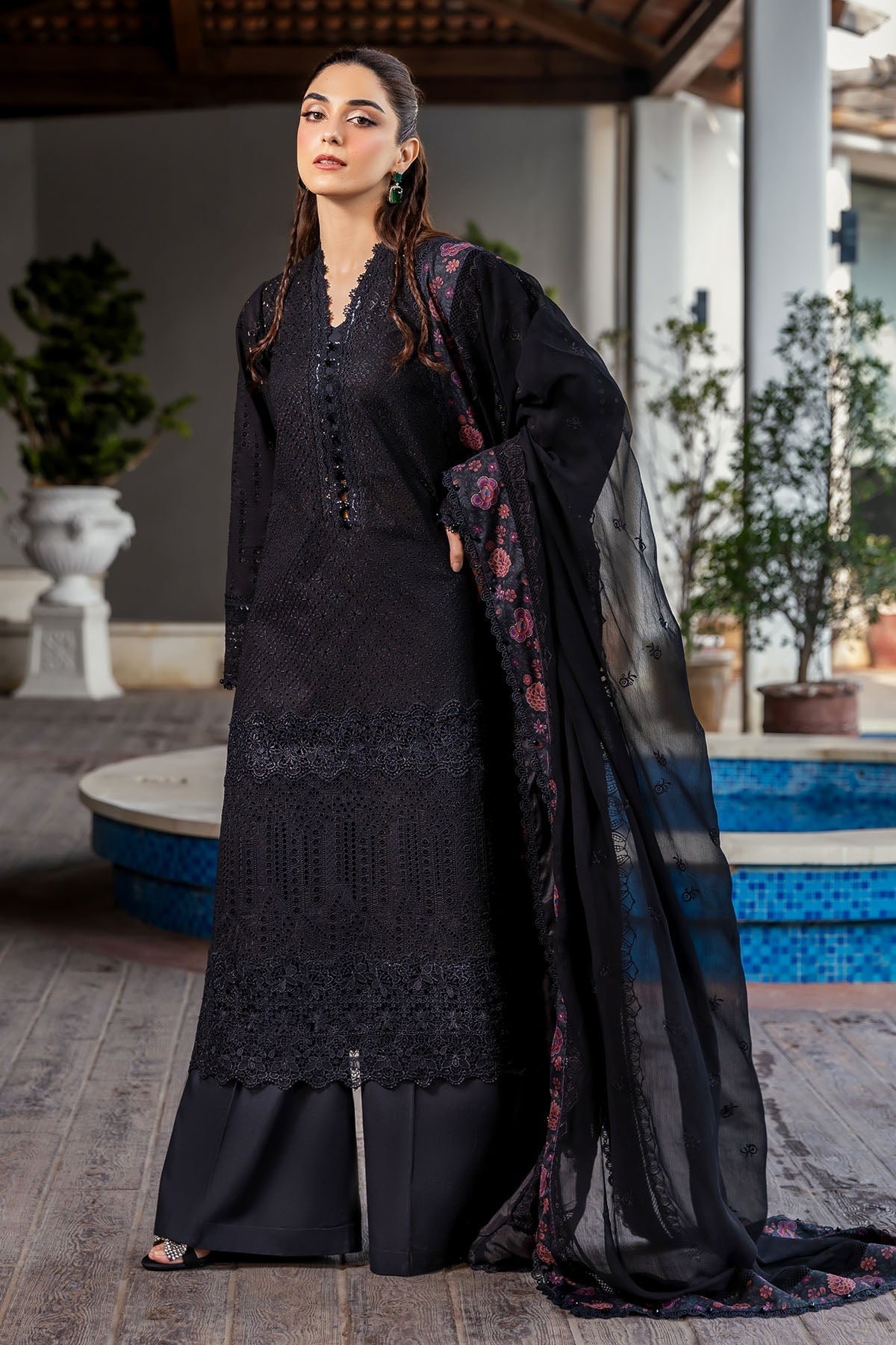 Motifz | Premium Lawn 25 | 5326-COURTNEY-Brand:Motifz-Type:Ladies Clothes-Black-Lawn-House of Maryam- Buy in UK, USA