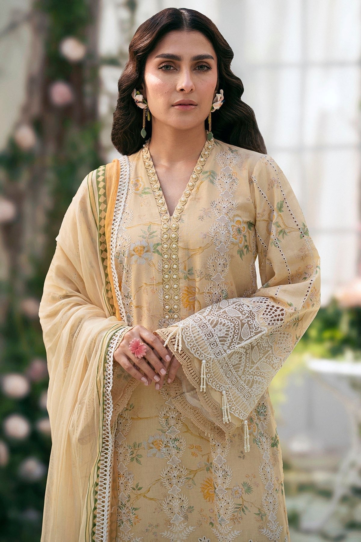 Motifz | Premium Lawn 25 | 5429-ORCHID-Brand:Motifz-Type:Ladies Clothes-Pale Yellow-Lawn-House of Maryam- Buy in UK, USA