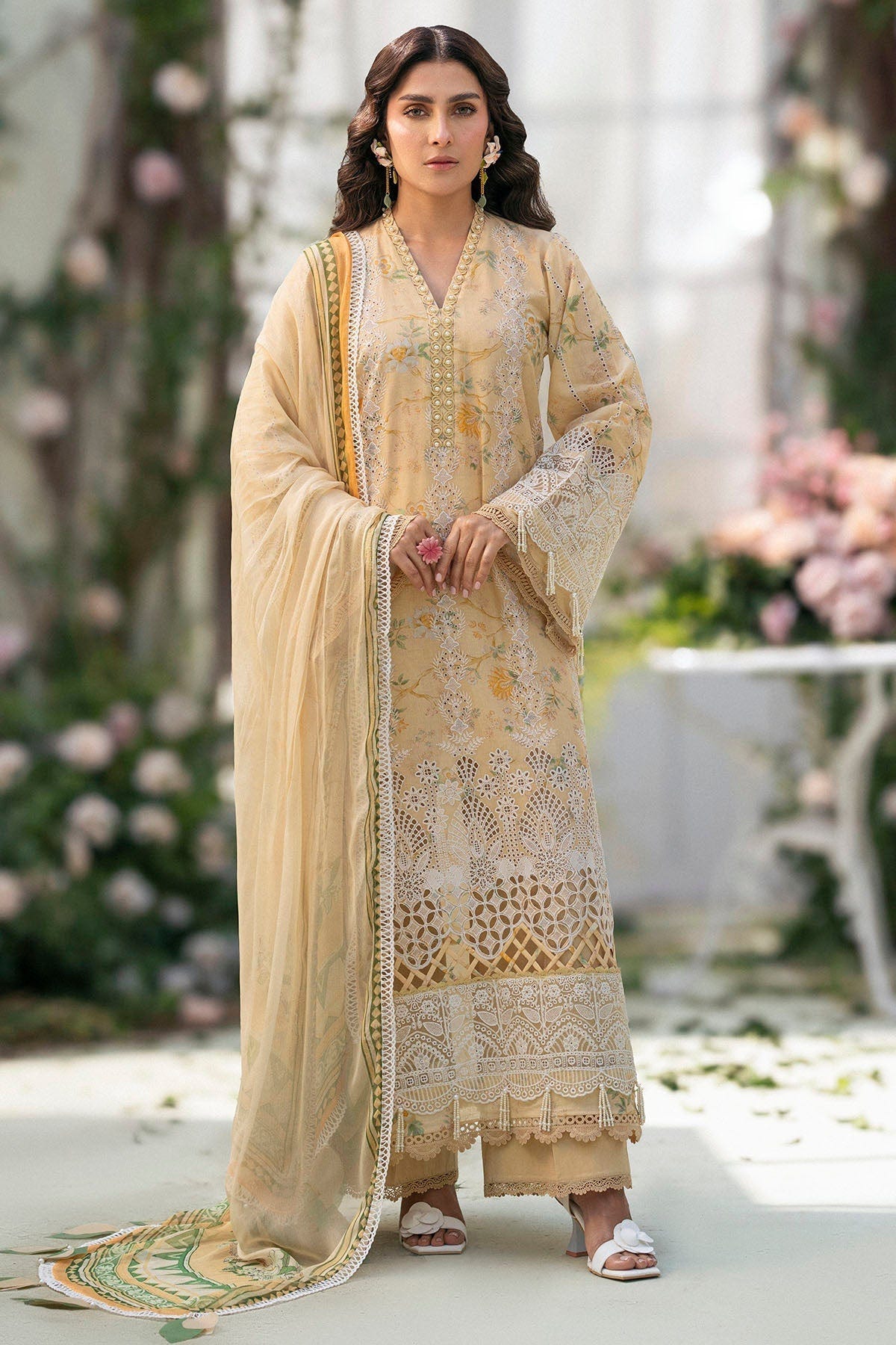 Motifz | Premium Lawn 25 | 5429-ORCHID-Brand:Motifz-Type:Ladies Clothes-Pale Yellow-Lawn-House of Maryam- Buy in UK, USA