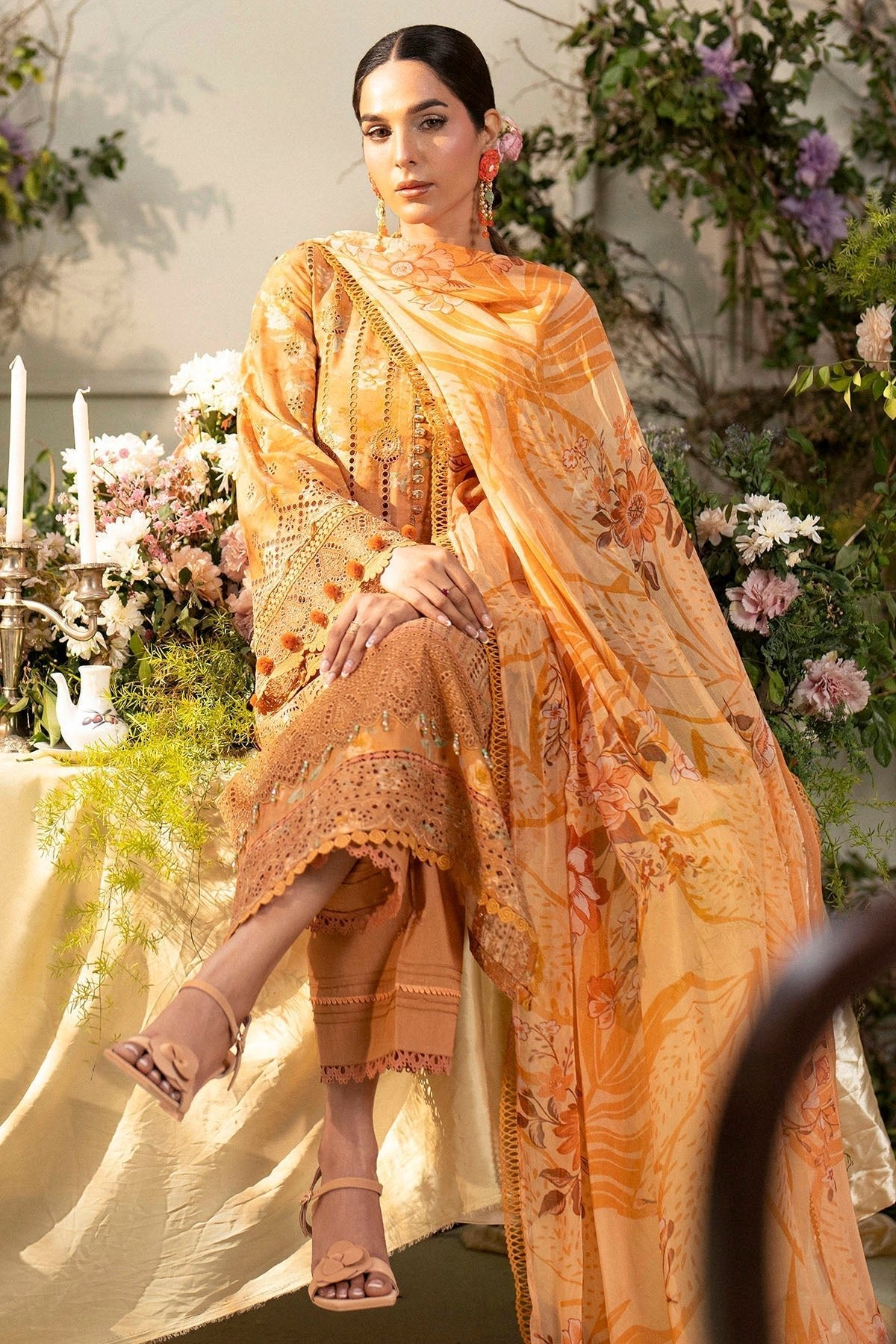 Motifz | Premium Lawn 25 | 5431-BLUEBEELL-Brand:Motifz-Type:Ladies Clothes-Orange-Lawn-House of Maryam- Buy in UK, USA