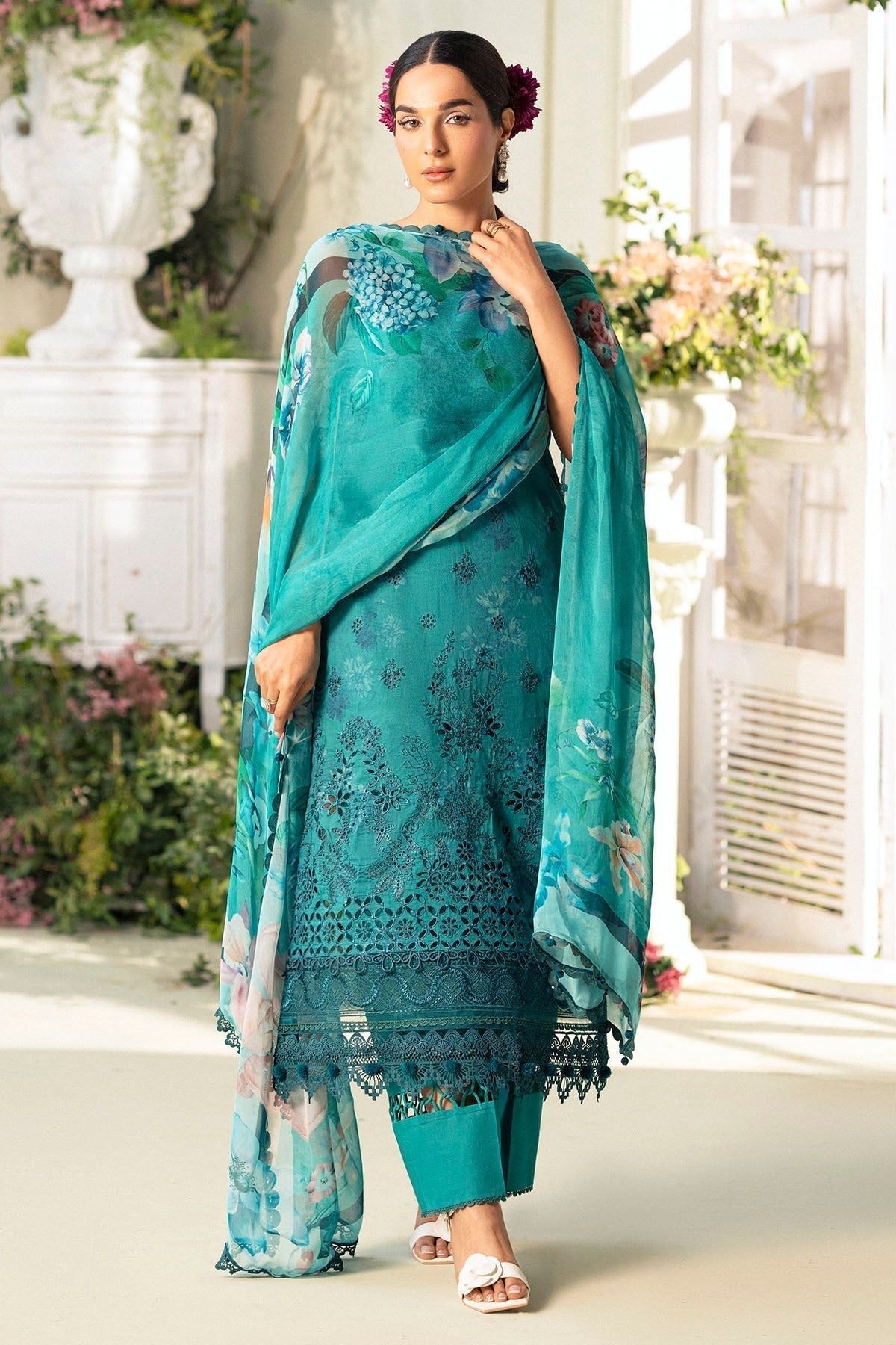 Motifz | Premium Lawn 25 | 5432-MARIGOLD-Brand:Motifz-Type:Ladies Clothes-Teal-Lawn-House of Maryam- Buy in UK, USA