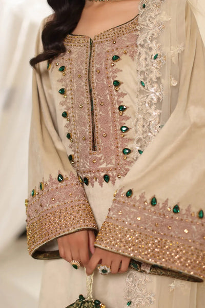 Musferah Saad | Amor A La Vida | Champagne Grace-Brand:Musferah Saad-Type:Ladies Clothes-Beige-Velvet-House of Maryam- Buy in UK, USA