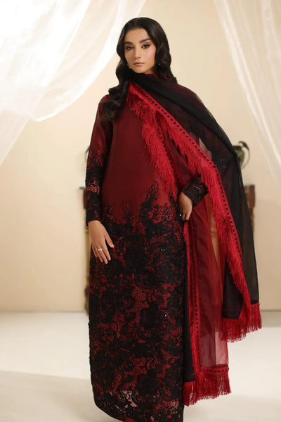 Musferah Saad | Amor A La Vida | Dark Rose-Brand:Musferah Saad-Type:Ladies Clothes-Blood Red-Raw Silk-House of Maryam- Buy in UK, USA