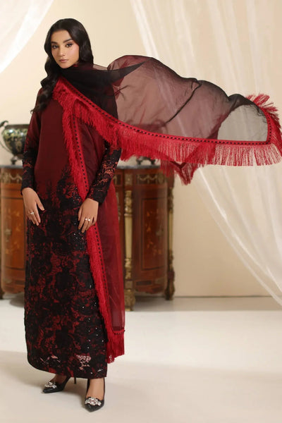 Musferah Saad | Amor A La Vida | Dark Rose-Brand:Musferah Saad-Type:Ladies Clothes-Blood Red-Raw Silk-House of Maryam- Buy in UK, USA