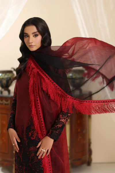 Musferah Saad | Amor A La Vida | Dark Rose-Brand:Musferah Saad-Type:Ladies Clothes-Blood Red-Raw Silk-House of Maryam- Buy in UK, USA