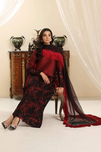 Musferah Saad | Amor A La Vida | Dark Rose-Brand:Musferah Saad-Type:Ladies Clothes-Blood Red-Raw Silk-House of Maryam- Buy in UK, USA
