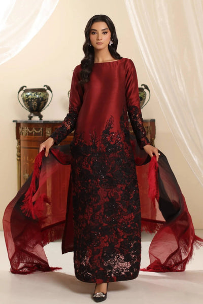 Musferah Saad | Amor A La Vida | Dark Rose-Brand:Musferah Saad-Type:Ladies Clothes-Blood Red-Raw Silk-House of Maryam- Buy in UK, USA