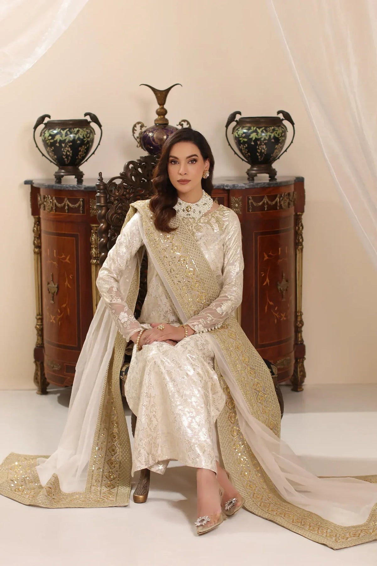 Musferah Saad | Amor A La Vida | Ivory Stardust-Brand:Musferah Saad-Type:Ladies Clothes-Ivory-Cotton Silk-House of Maryam- Buy in UK, USA