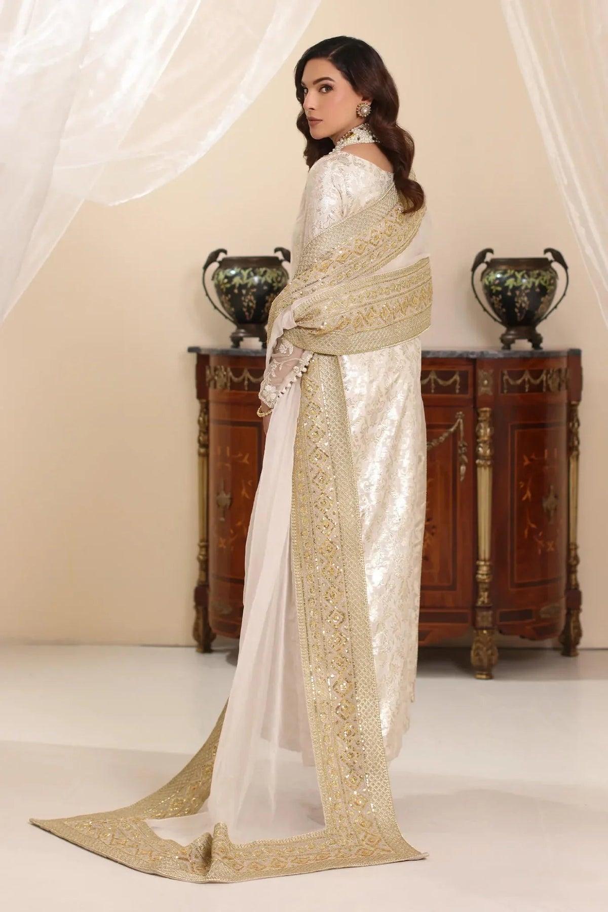 Musferah Saad | Amor A La Vida | Ivory Stardust-Brand:Musferah Saad-Type:Ladies Clothes-Ivory-Cotton Silk-House of Maryam- Buy in UK, USA