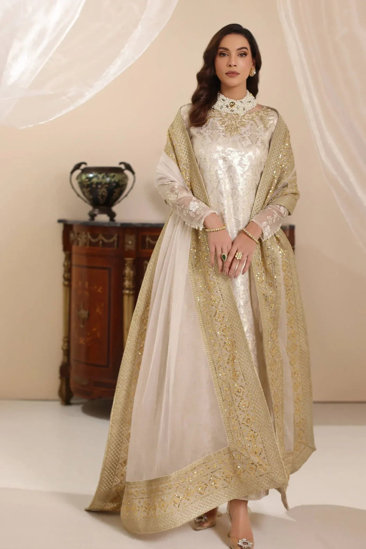 Musferah Saad | Amor A La Vida | Ivory Stardust-Brand:Musferah Saad-Type:Ladies Clothes-Ivory-Cotton Silk-House of Maryam- Buy in UK, USA
