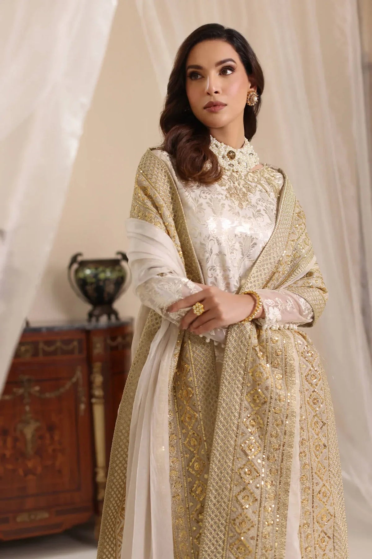 Musferah Saad | Amor A La Vida | Ivory Stardust-Brand:Musferah Saad-Type:Ladies Clothes-Ivory-Cotton Silk-House of Maryam- Buy in UK, USA
