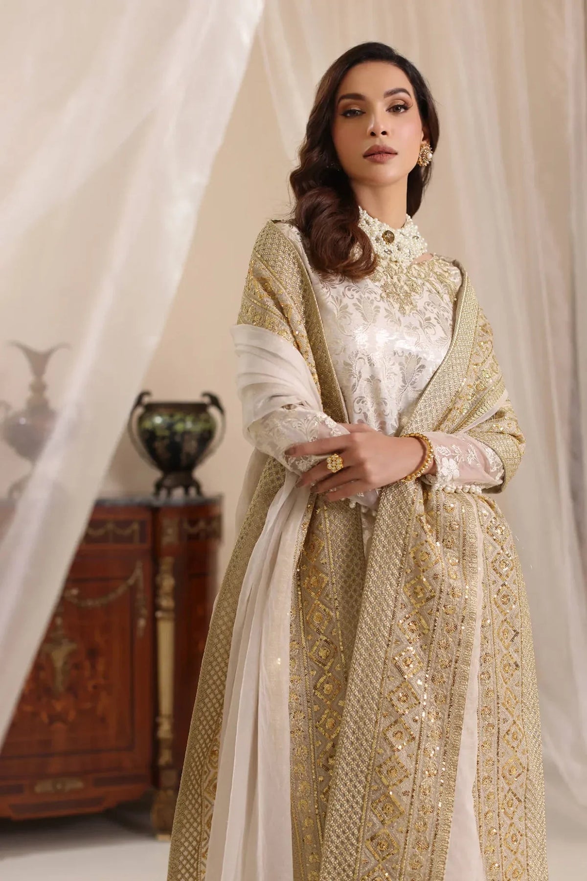 Musferah Saad | Amor A La Vida | Ivory Stardust-Brand:Musferah Saad-Type:Ladies Clothes-Ivory-Cotton Silk-House of Maryam- Buy in UK, USA