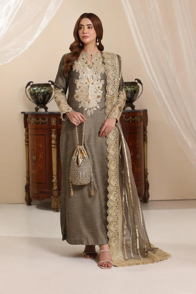 Musferah Saad | Amor A La Vida | Olive Taupe-Brand:Musferah Saad-Type:Ladies Clothes-Olive Haze-Raw Silk-House of Maryam- Buy in UK, USA