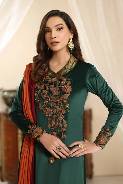 Musferah Saad | Amor A La Vida | Serene Opulence-Brand:Musferah Saad-Type:Ladies Clothes-Deep Teal Green-Velvet-House of Maryam- Buy in UK, USA